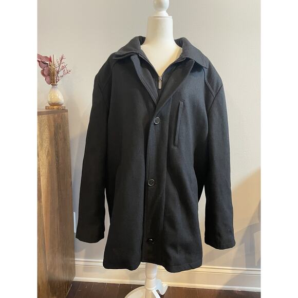 Women’s Ralph Lauren Wool Quilted Lined Full Zip Button Coat Overcoat L Black - Picture 1 of 7